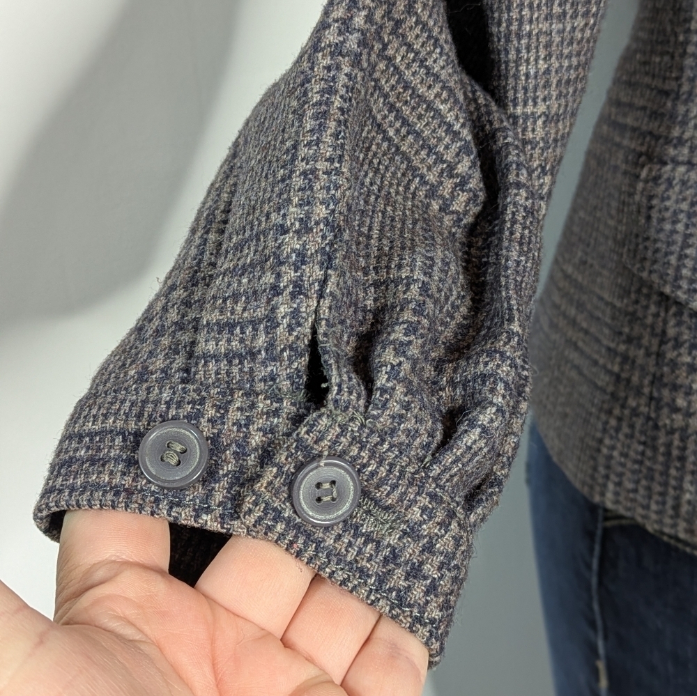 Vintage Peabody House Blue Tan Grey Woven Wool Blend Open Jacket 7/8 - Picture 4 of 9